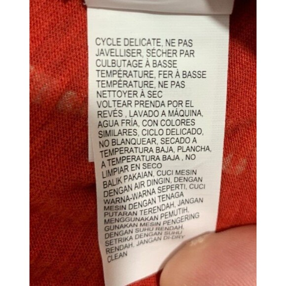 Lucky Brand XS Orange Blouse Top Geometric Tapestry Design Lace Window Shoulder - Picture 5 of 11